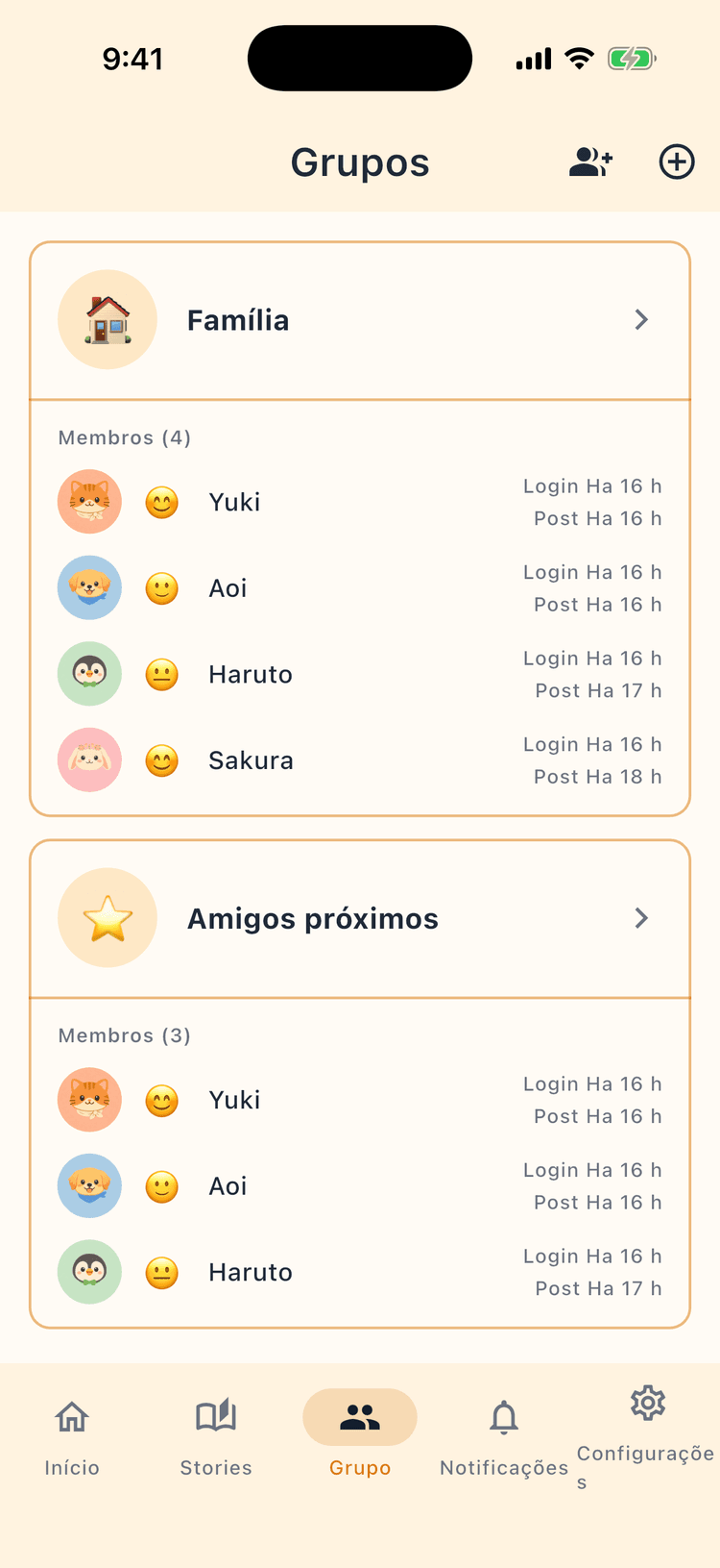 Organize conexões por família - Gerencie vários grupos com facilidade