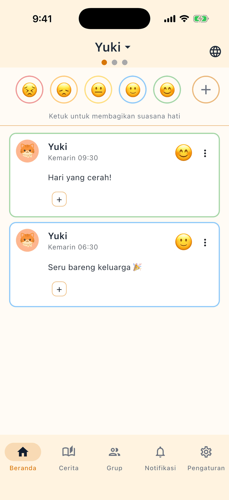 Cek suasana hati keluarga seketika - Bagikan sekali tap, mudah tiap hari