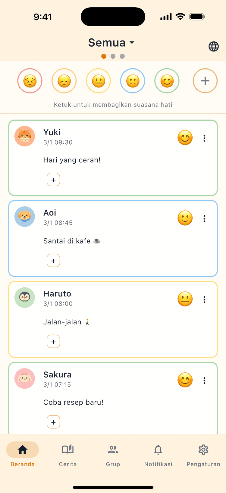 Cek suasana hati orang tersayang seketika - Bagikan sekali tap, mudah tiap hari